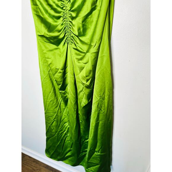 SANDRO Green Satin V-Neck Slip Style Ruched Hourglass Zola Dress Size US 8 - Picture 8 of 13
